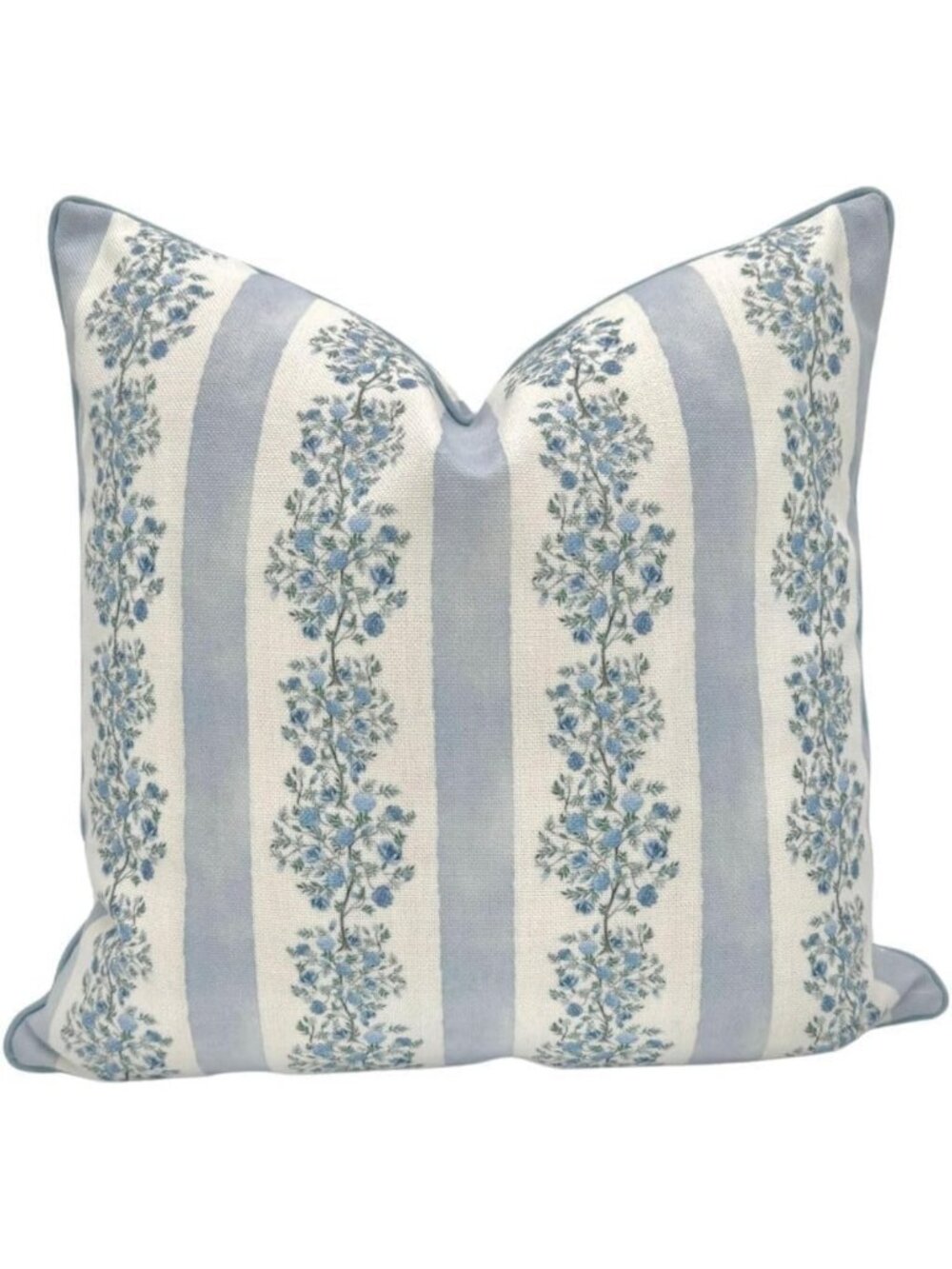 Floral Block Print Decorative Pillow Cover – Soft Blue & Off-White, 20"x20